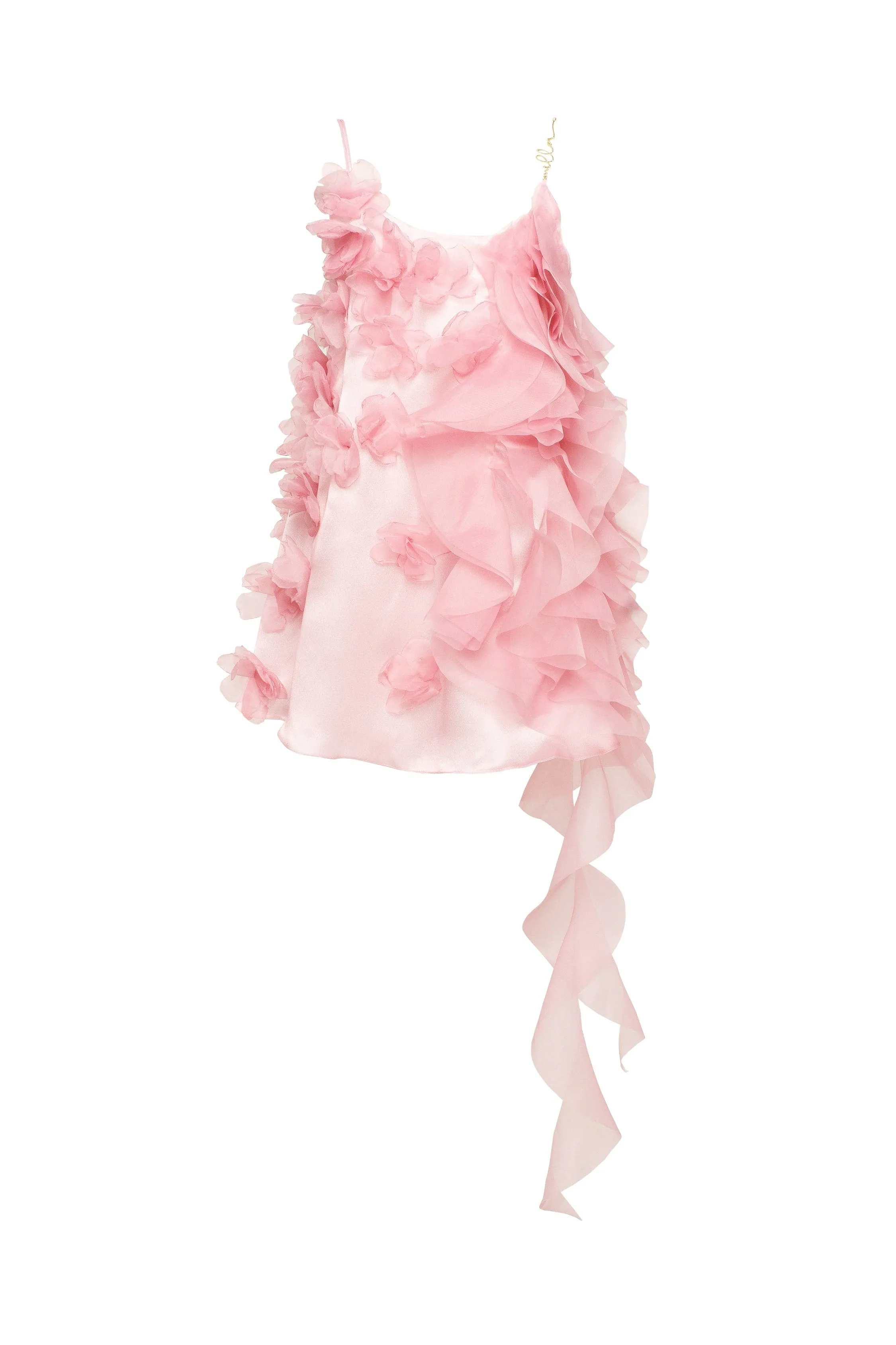 Romantic Pink Ruffled Mini Dress with Rose Appliques - Garden of Eden Collection