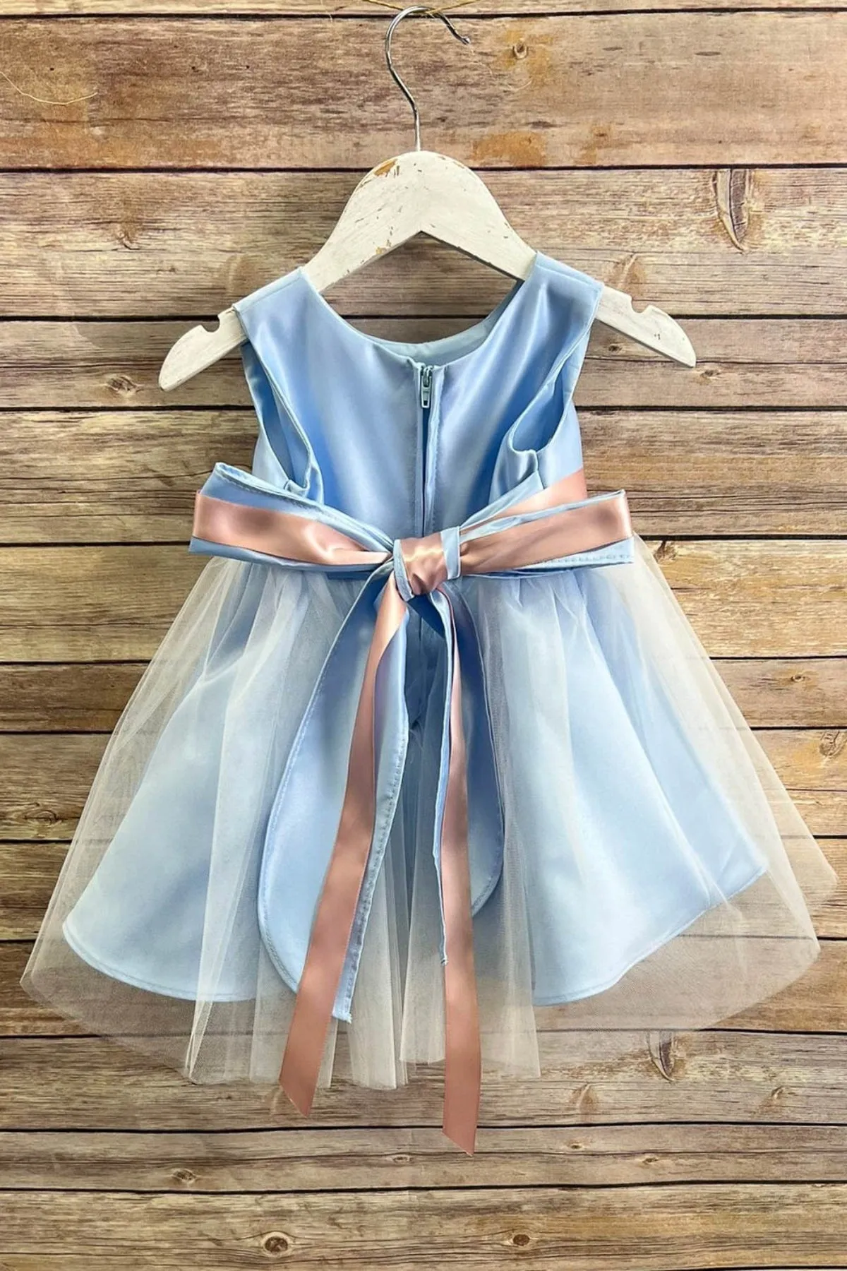 Rossybell Satin & Tulle Baby Dress with Satin Sash & Flower