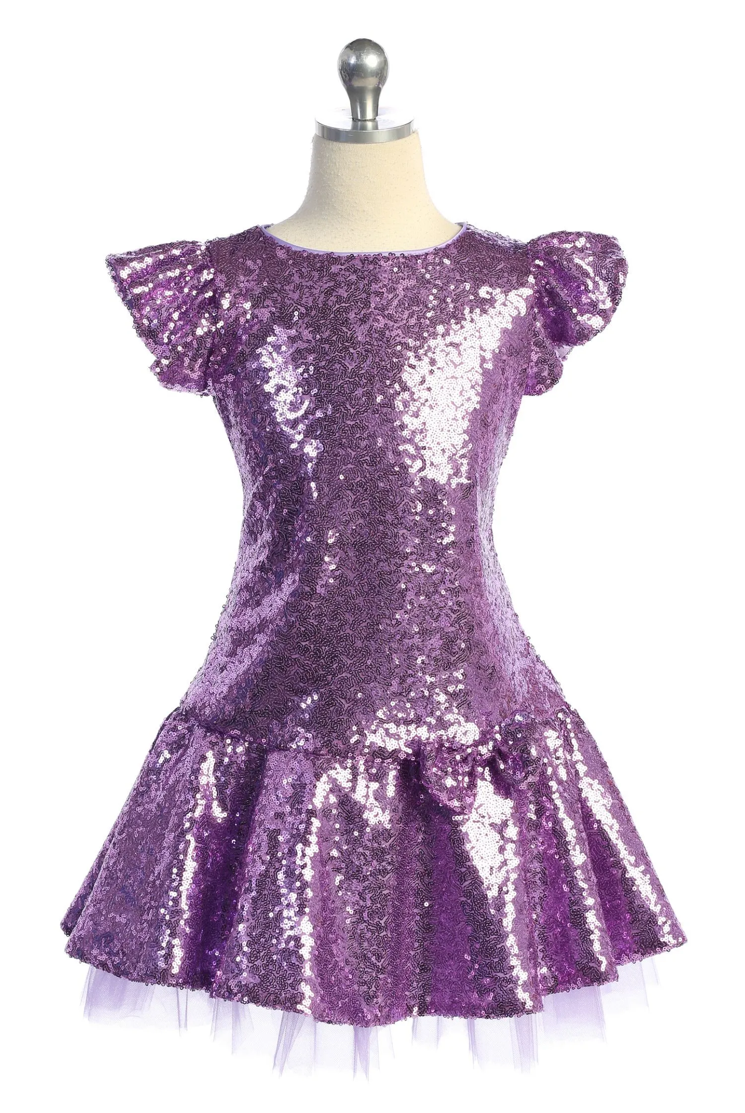 Sequin Ruffle Sleeve Tutu Girls Dress