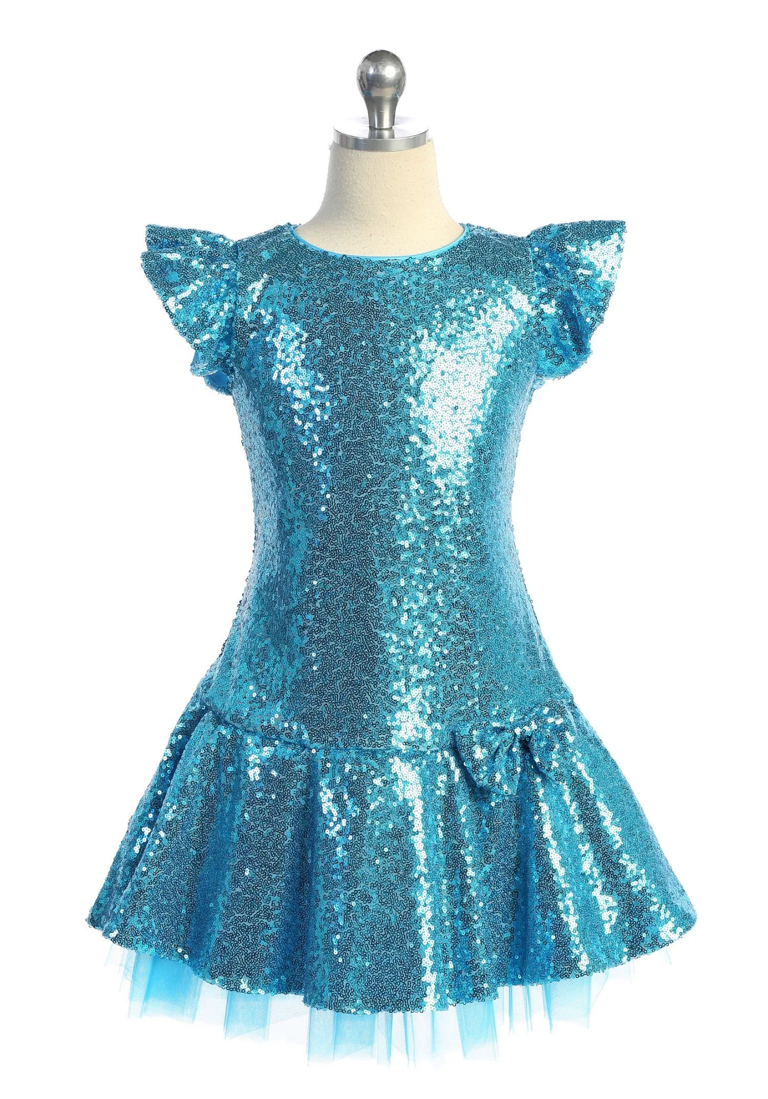 Sequin Ruffle Sleeve Tutu Girls Dress