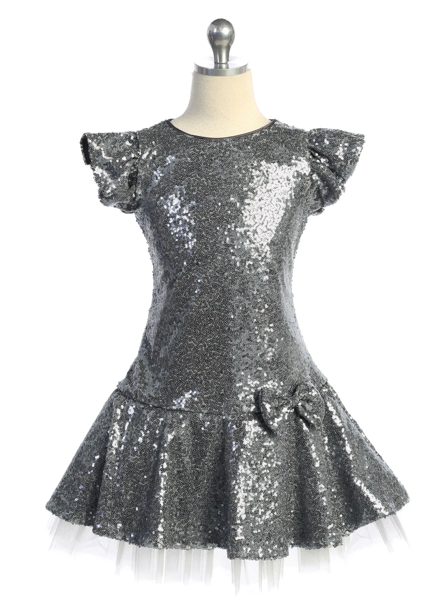 Sequin Ruffle Sleeve Tutu Girls Dress