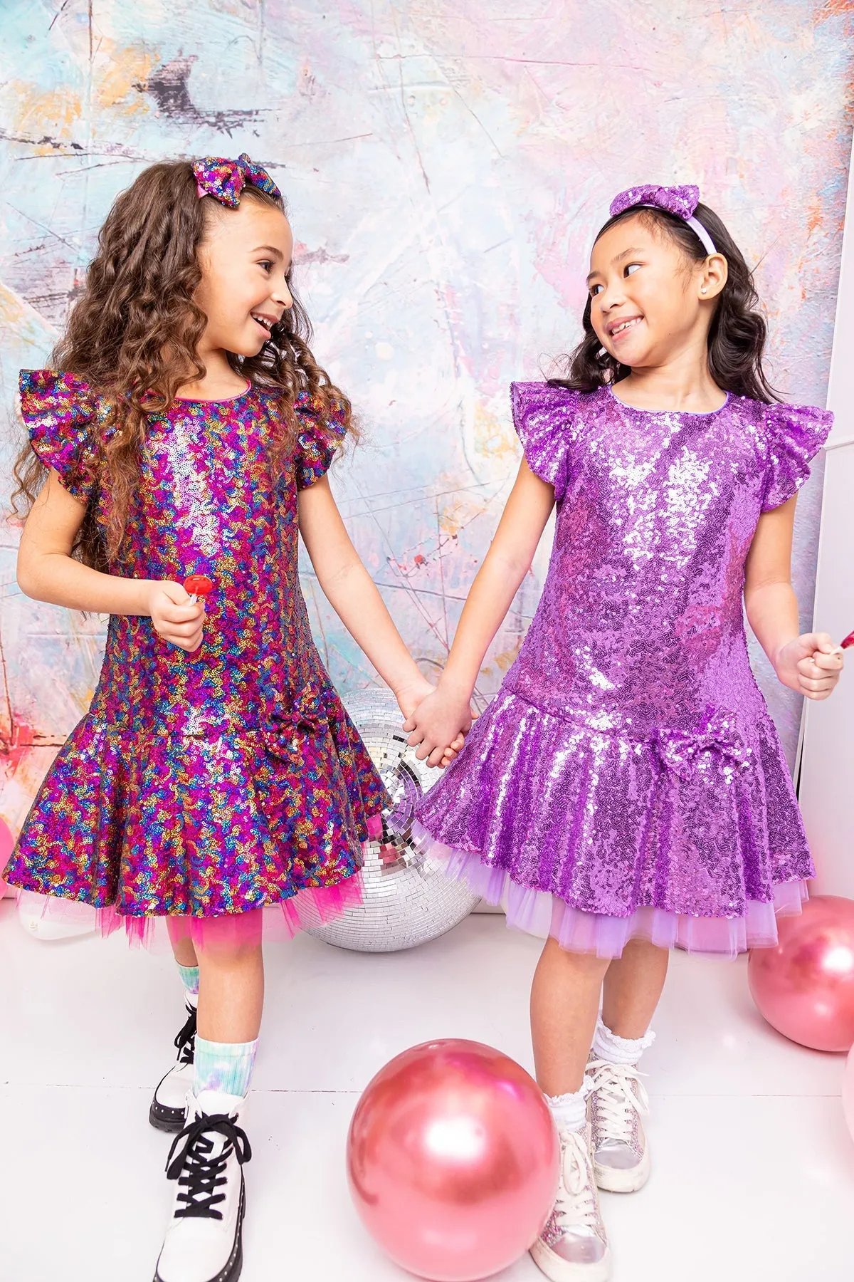 Sequin Ruffle Sleeve Tutu Girls Dress