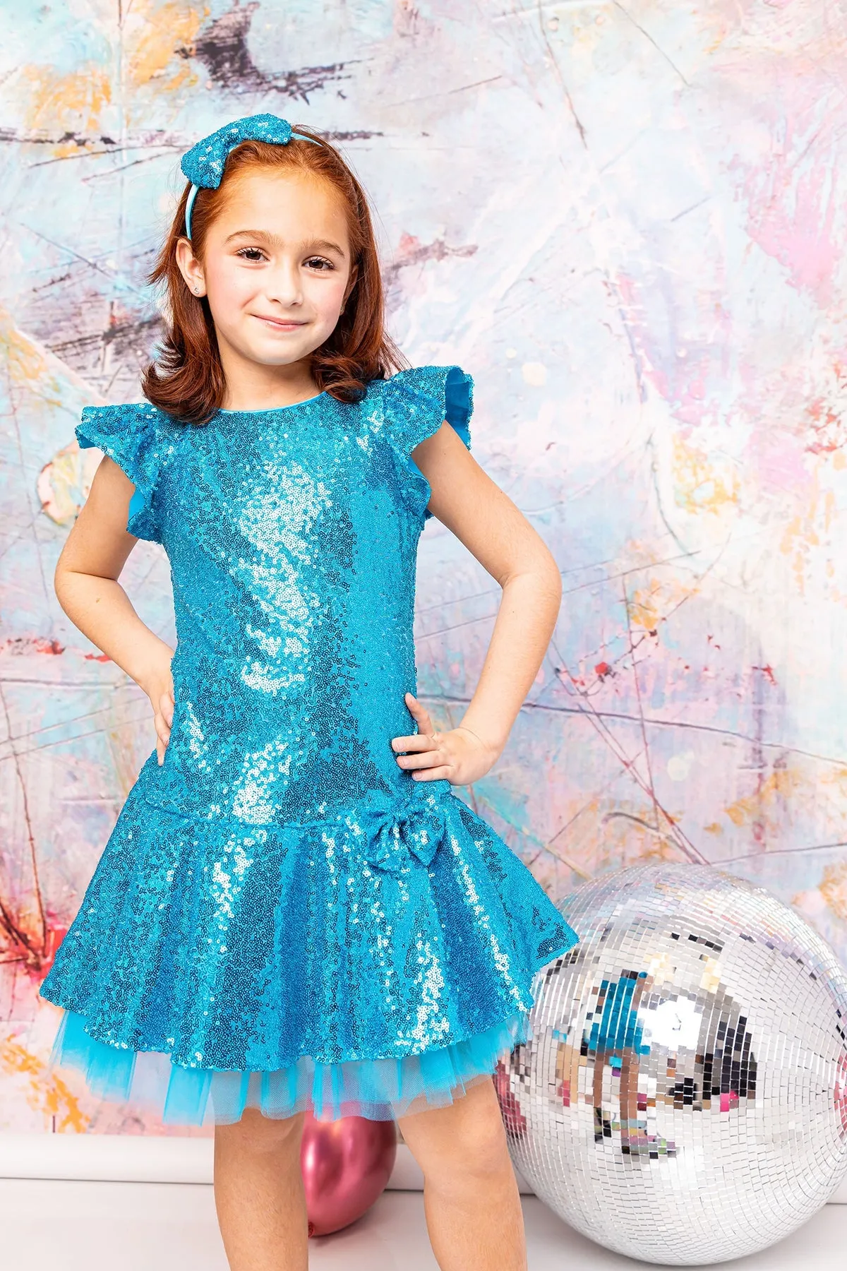 Sequin Ruffle Sleeve Tutu Girls Dress