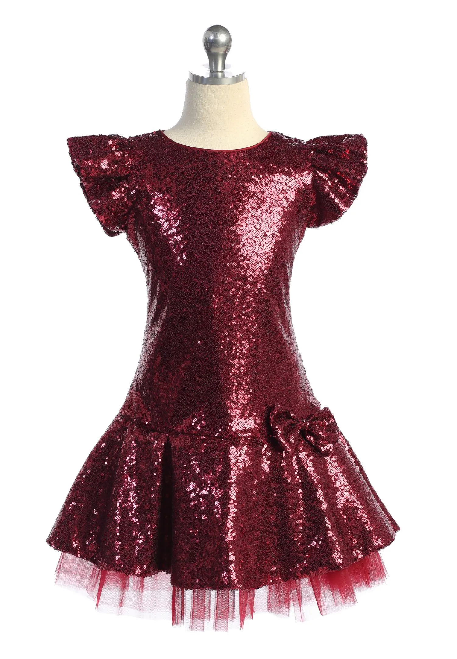 Sequin Ruffle Sleeve Tutu Girls Dress