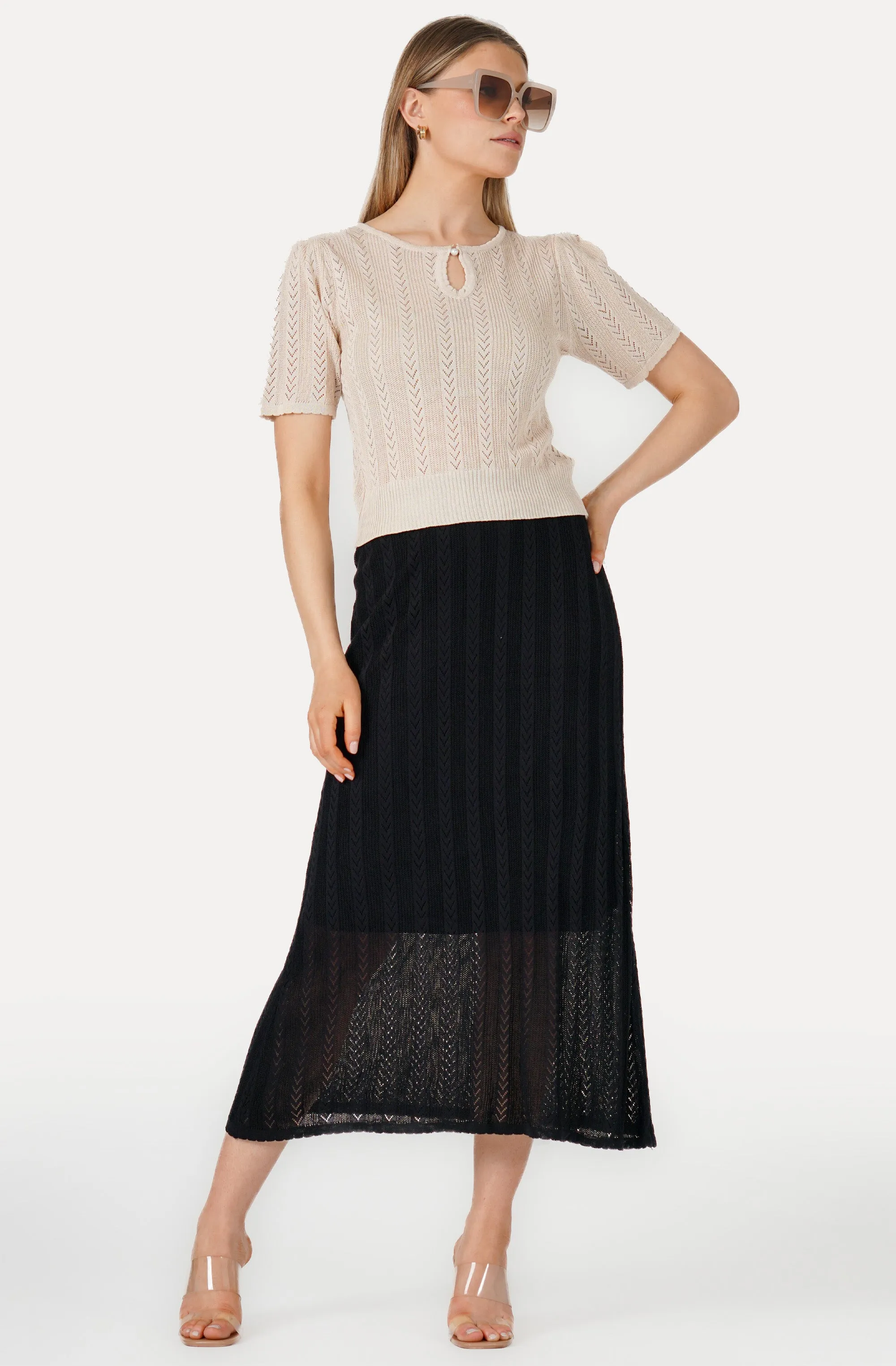 Short Sleeve See-Through Embossed Knit