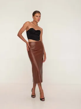 SIENNA LEATHER MAXI SKIRT - WHISKEY