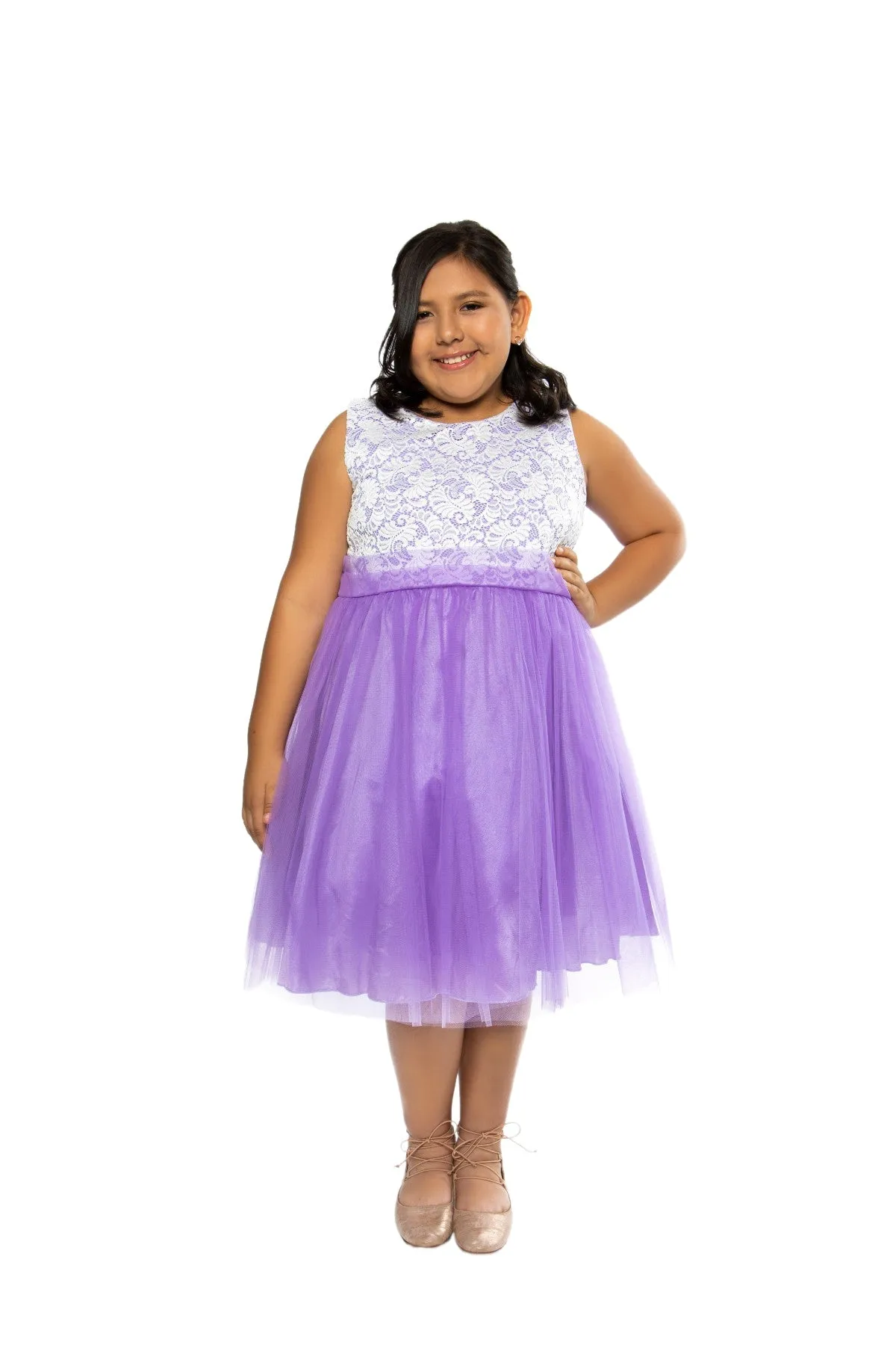 Stretch Lace & Tulle Girls Plus Size Dress