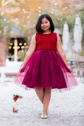 Stretch Lace, Tulle & Velvet Trim Plus Size Girls Dress