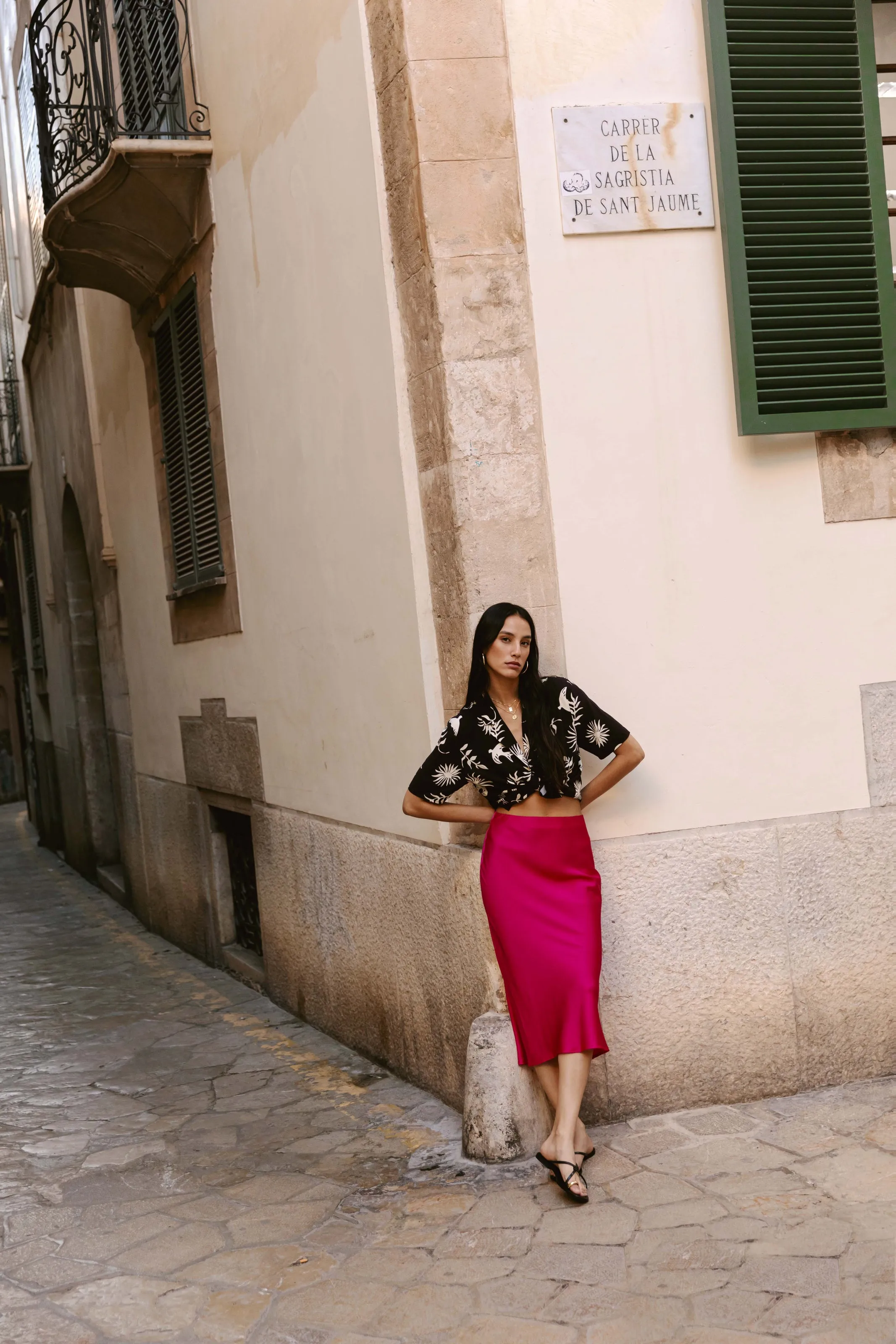 The Satin Maxi Skirt in Fuchsia