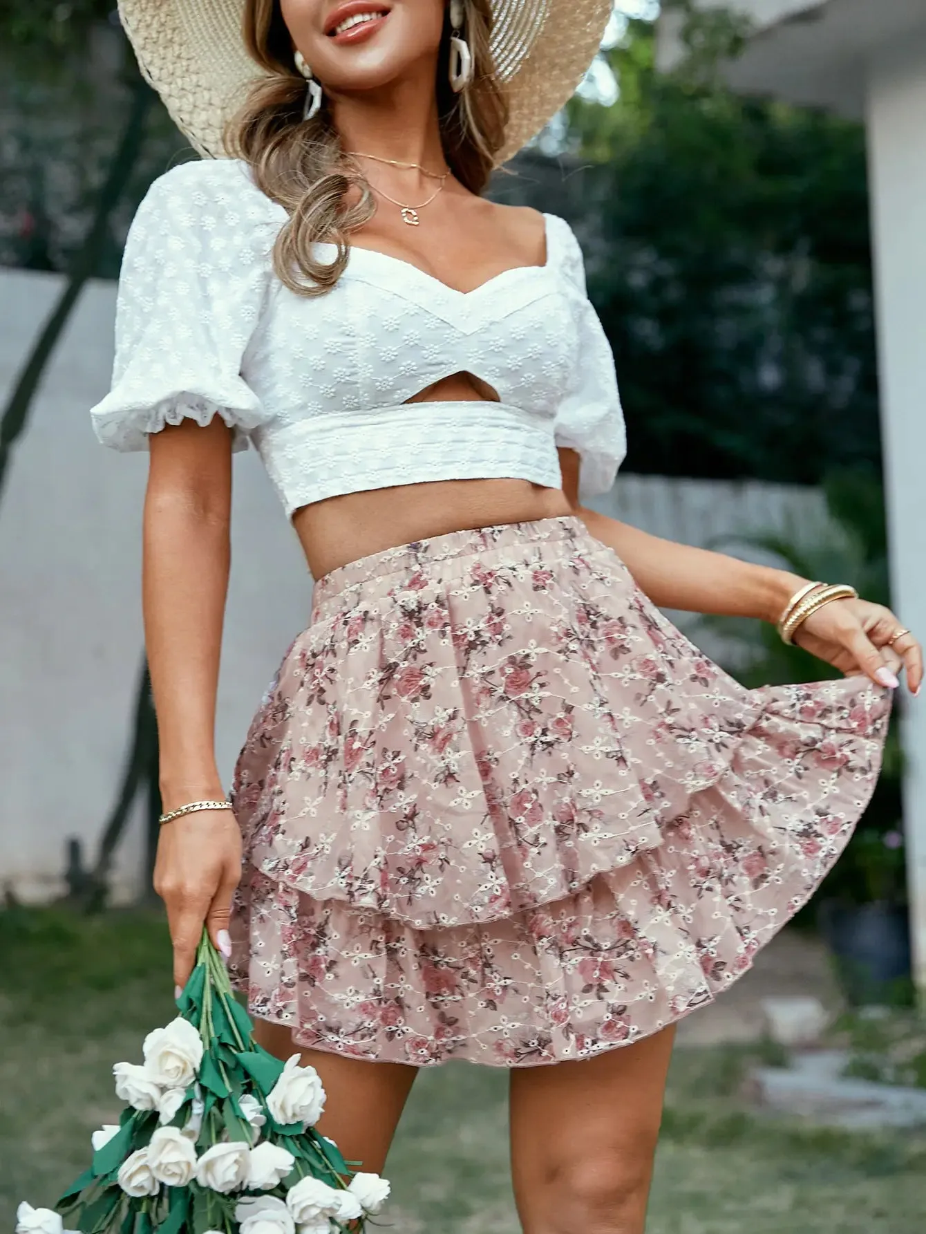 Tilly Pink Floral Ruffle A-Line Mini Skirt