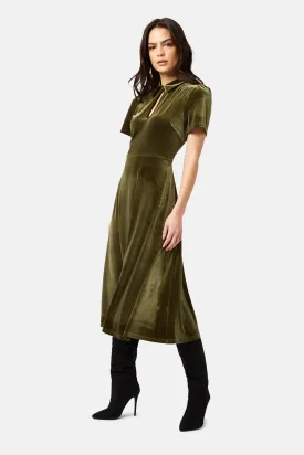 Never Say Goodbye Velvet Midi Dress with Peep Detail by Traffic People - Green