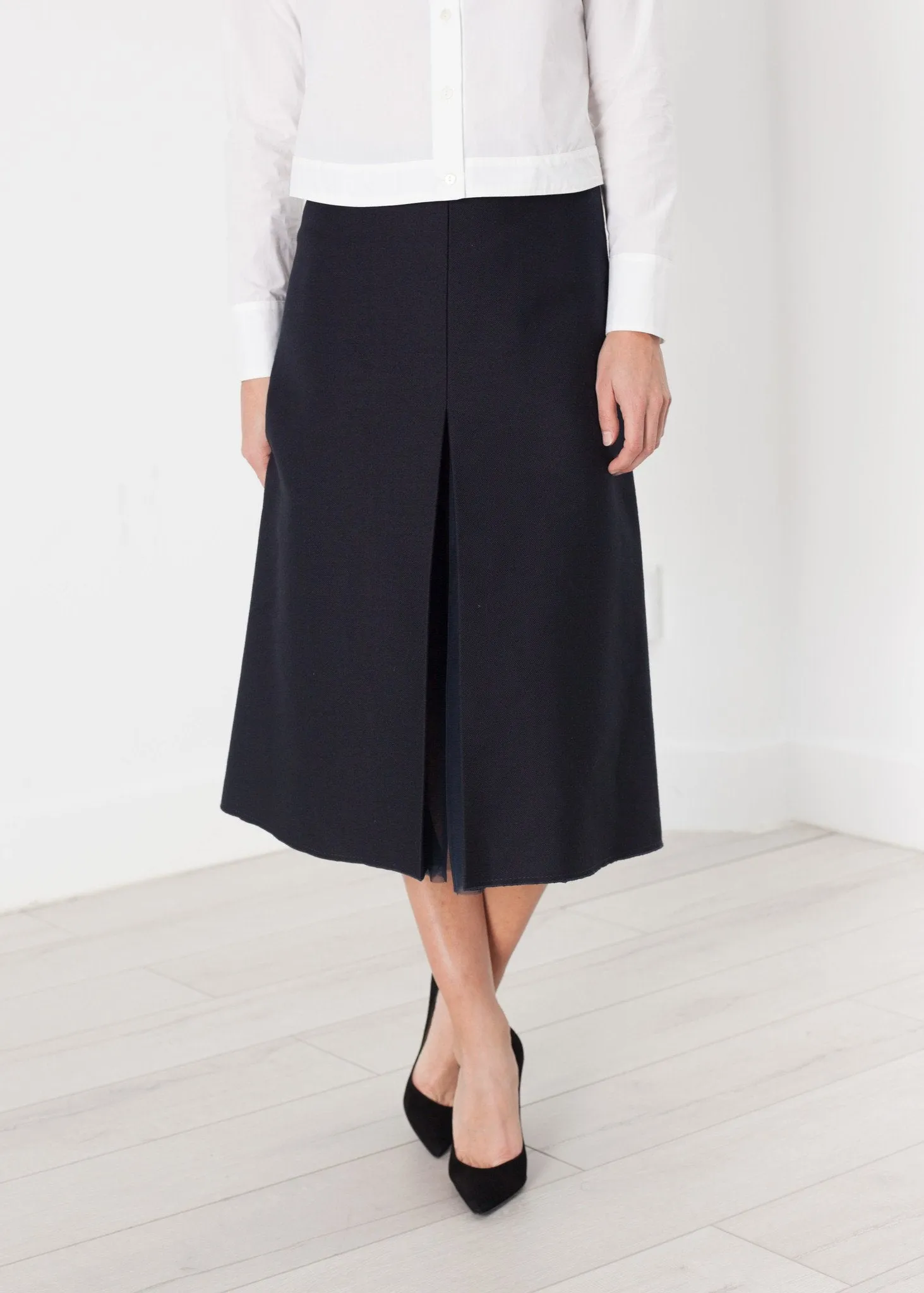 Tulle Pleat Skirt in Navy