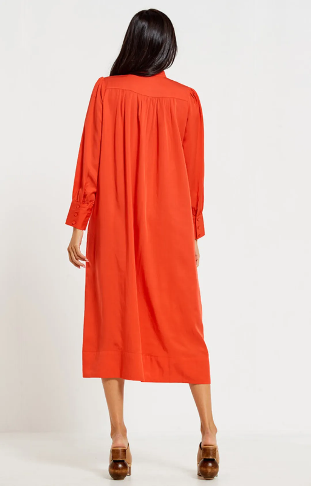 Tuxedo Bib Midi Dress - Blood Orange