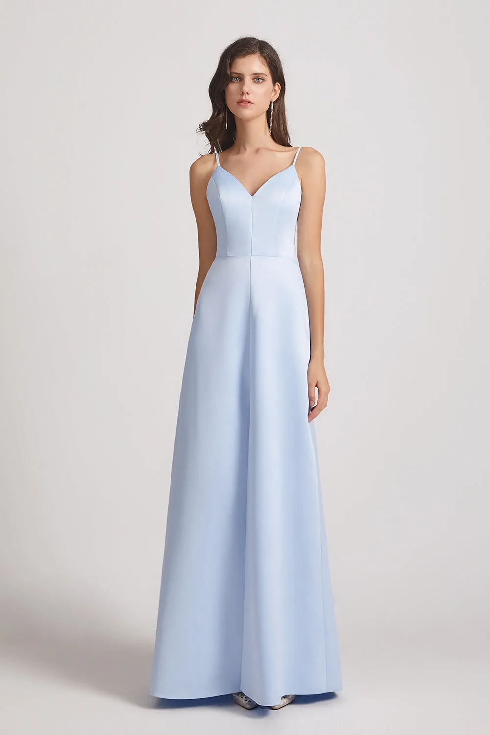 V-Neck Spaghetti Straps Sexy Bridesmaid Dresses with Front Slit (AF0003)