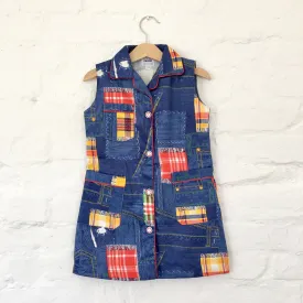 Vintage 60's Blue Patchwork Dress /  5-6, 6-8, 8-10Y