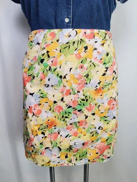 Vintage Coldwater Creek Size 14 Yellow Multi Floral Wrap Mini Skirt