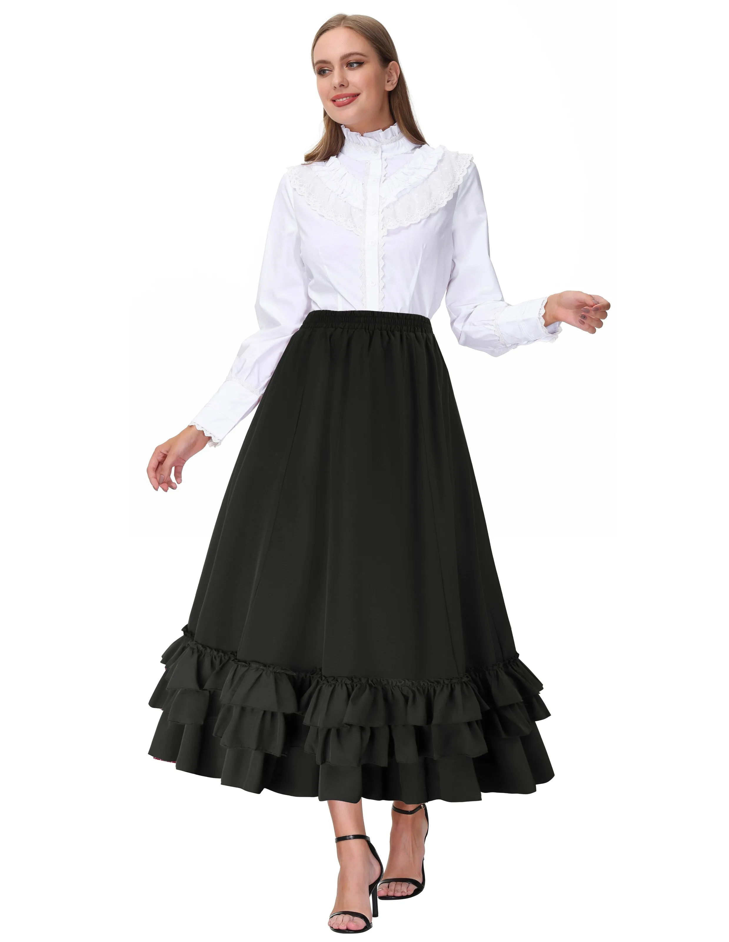 Vintage Retro Elastic Waist Length Adjustable Gothic Bustle Skirt