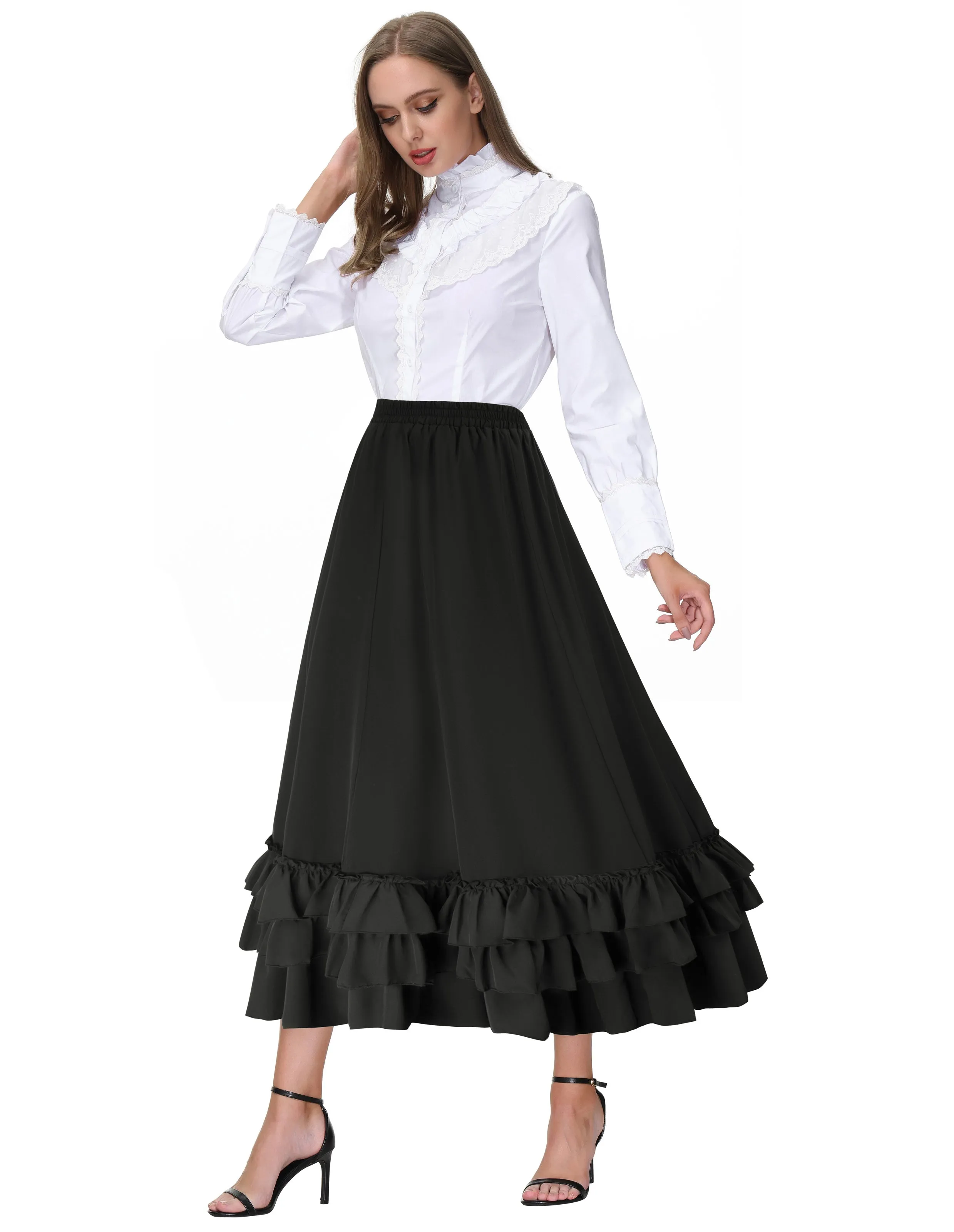 Vintage Retro Elastic Waist Length Adjustable Gothic Bustle Skirt