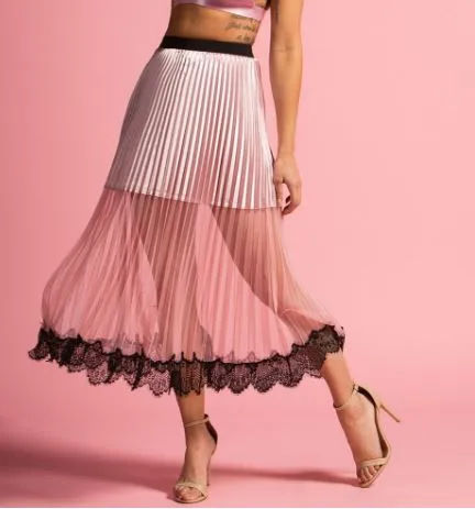 Vintage Ultra Feminine Satin Lace Maxi Skirt