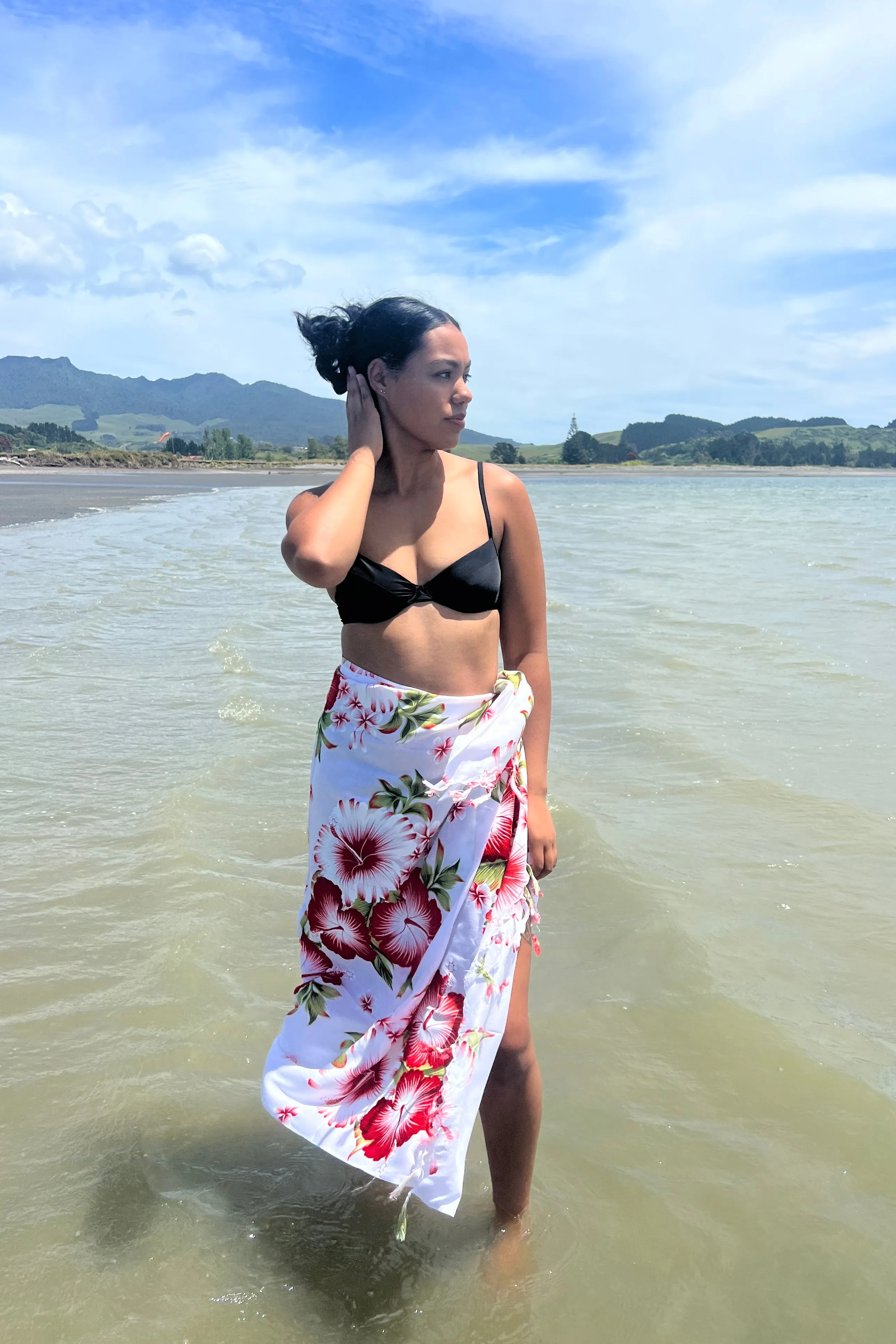 White Hibiscus Frangipani Sarong