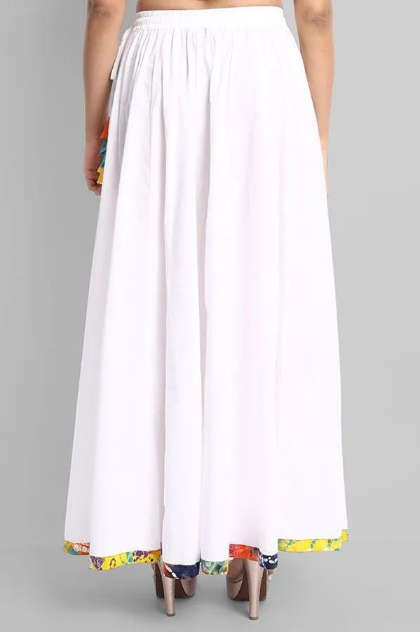 White Narrow Holi Border Skirt