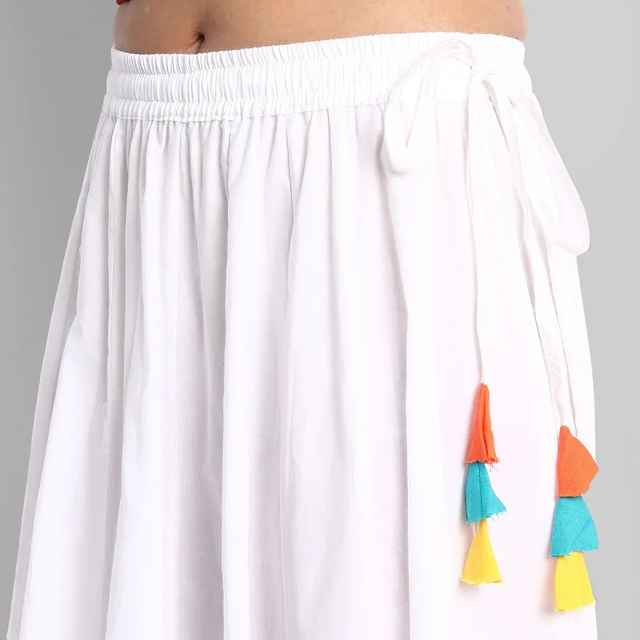 White Narrow Holi Border Skirt