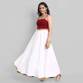 White Narrow Holi Border Skirt