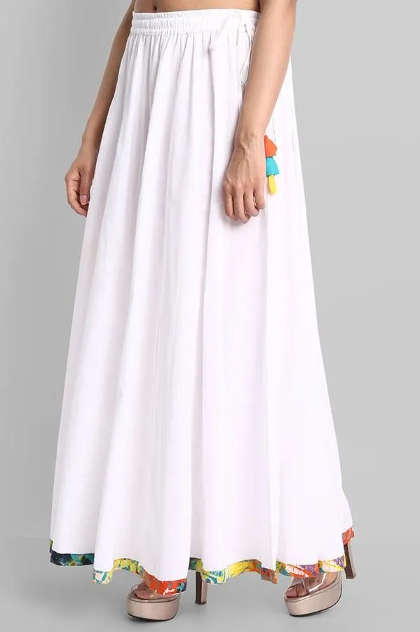 White Narrow Holi Border Skirt