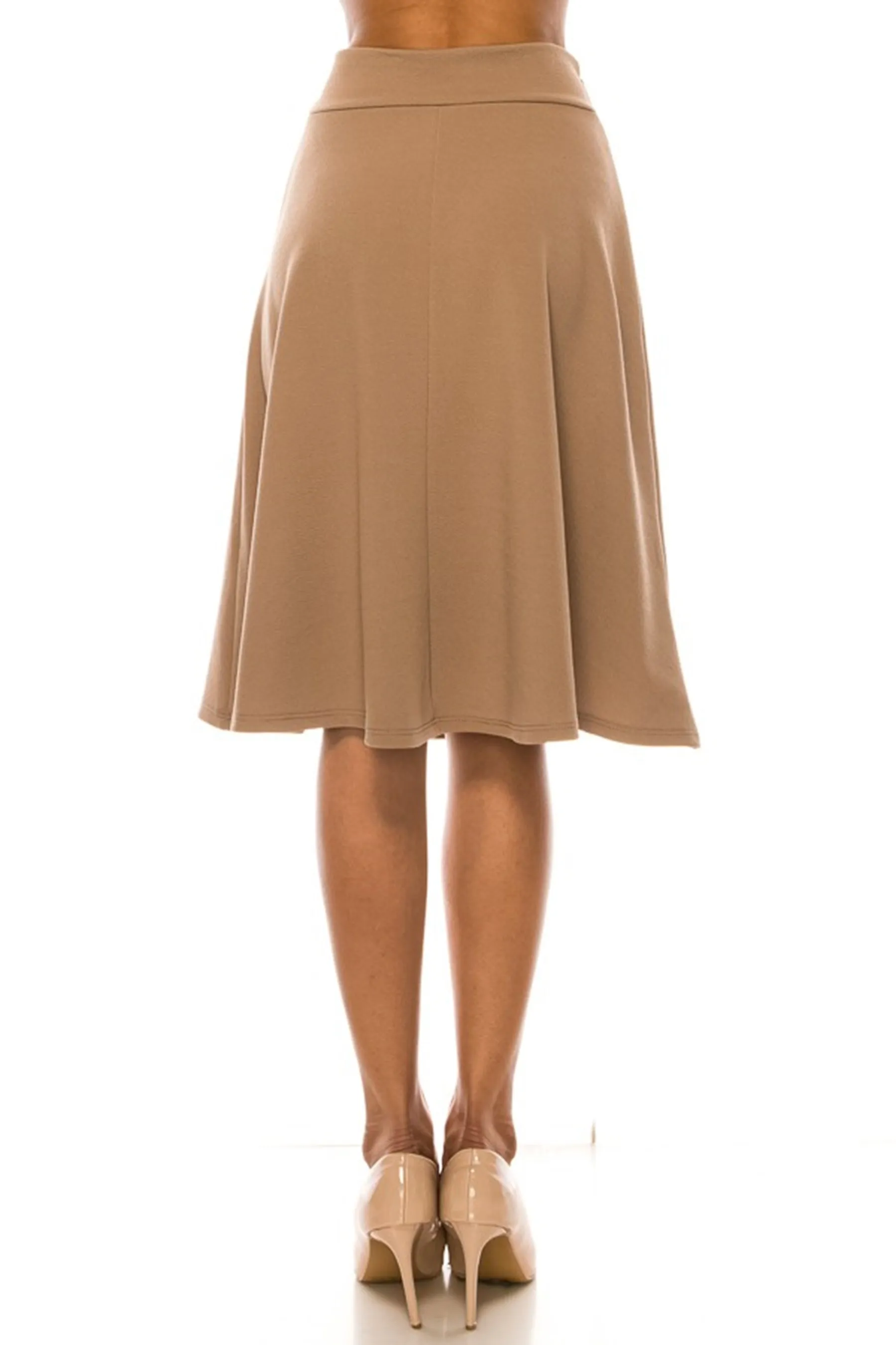 Women's Elegant Solid A-Line Midi Skirt with High Waist and Satin Tie Belt