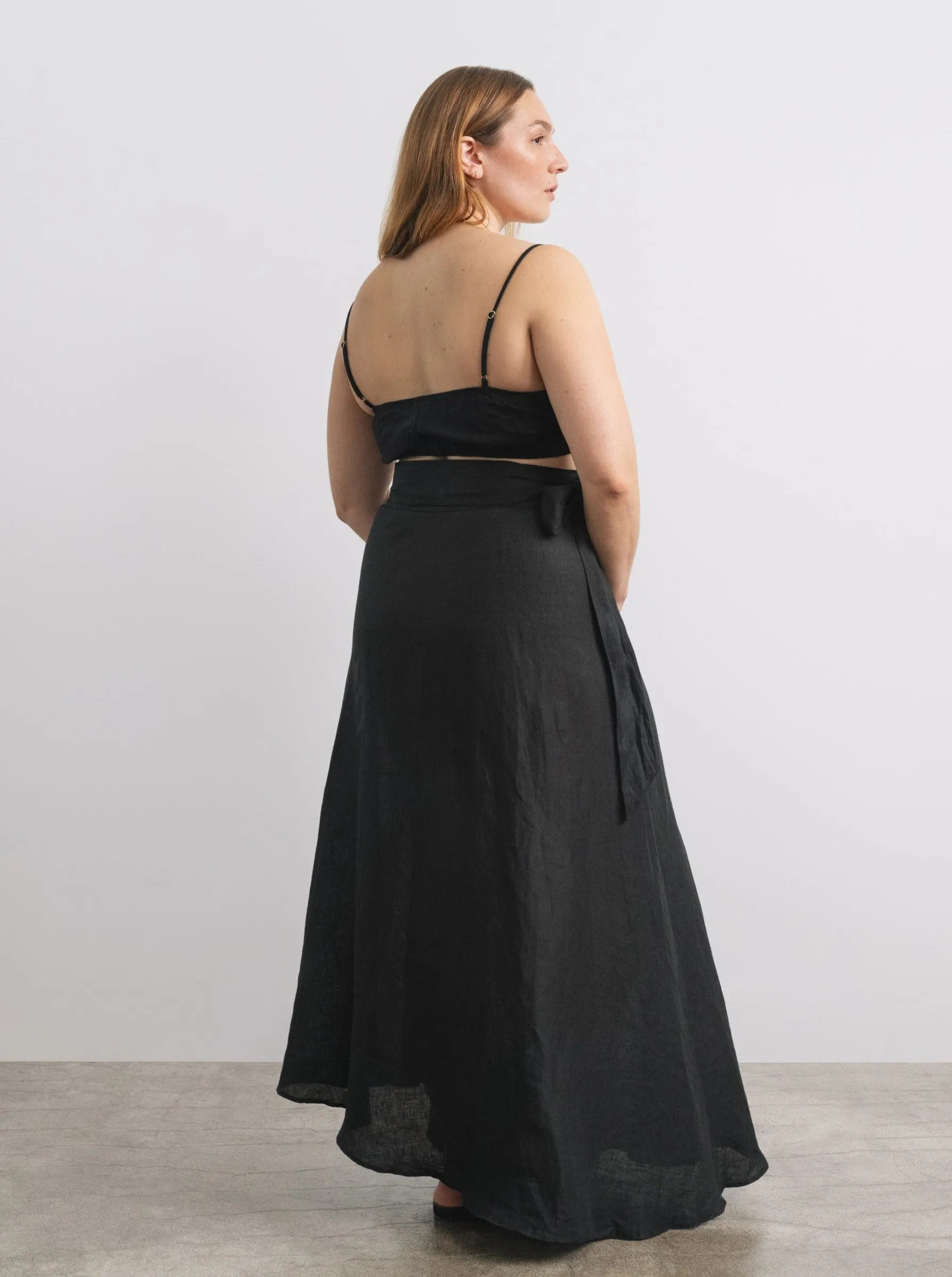 Wrap Skirt, Light Linen, Black